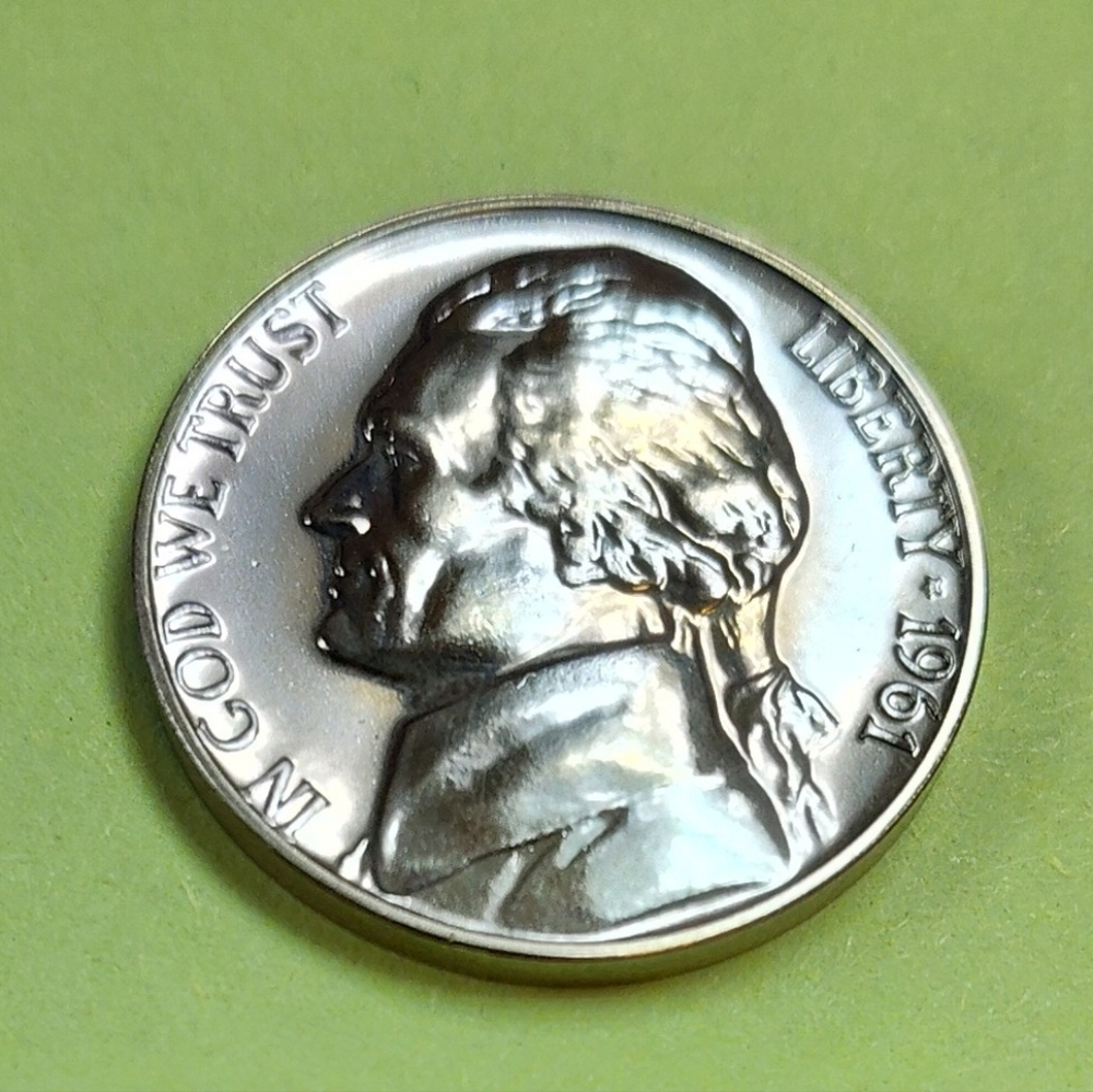 1961-P Proof Jefferson Nickel With Full Steps From US Proof Set.Great Coin.#5108
